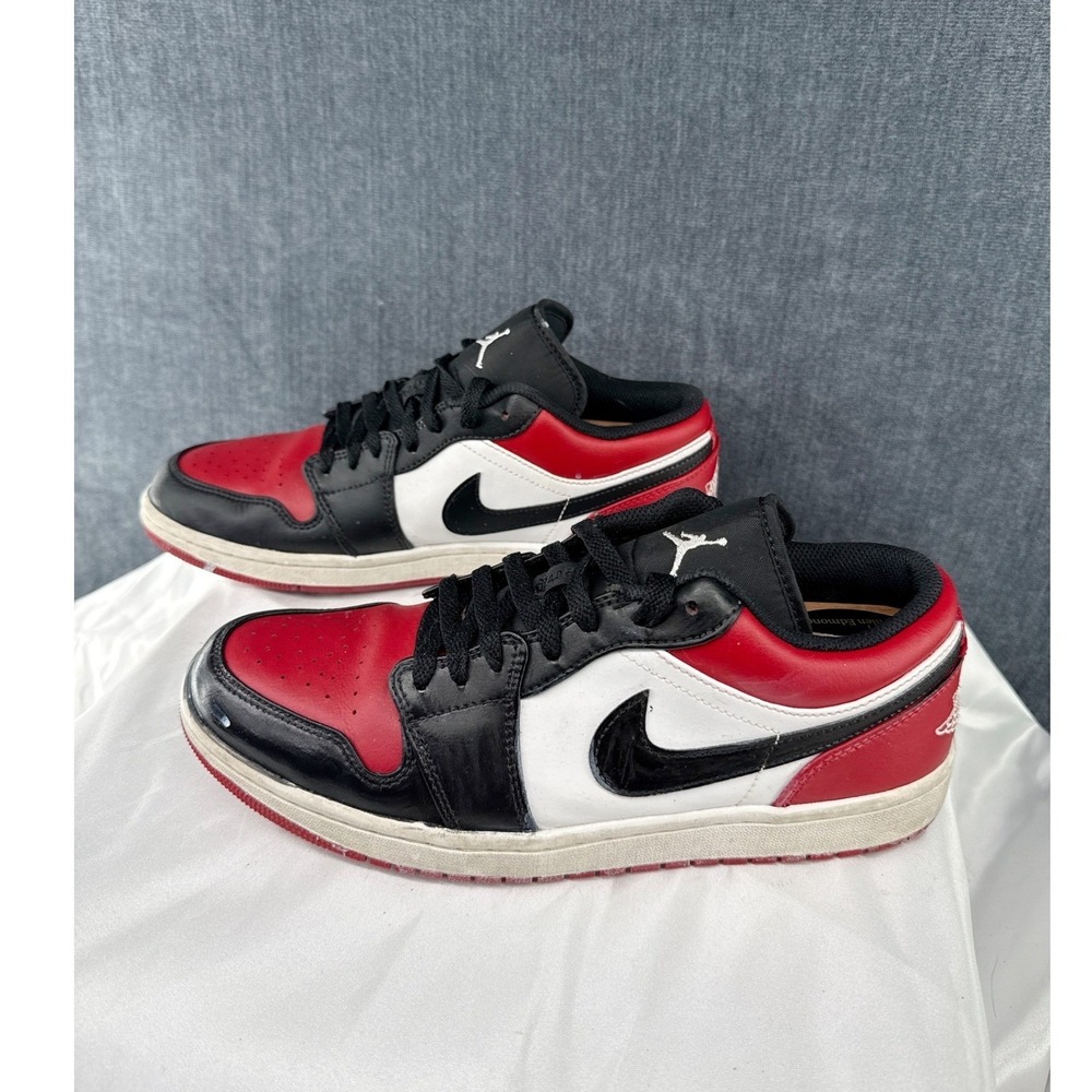 Nike Air Jordan 1 Low Bred Toe Men's Size 10 Black Red White Leather Sneakers - Picture 10 of 10
